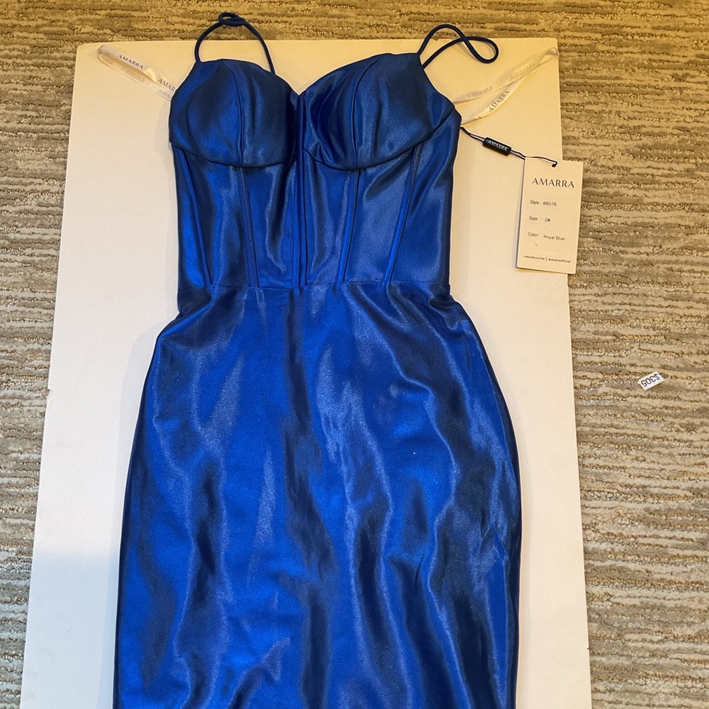 AMAREA Elegant Blue Strapless Dress